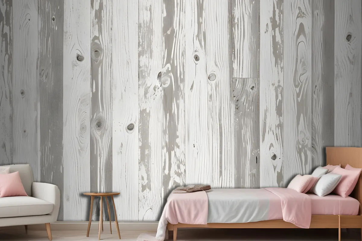 Neutral Printed Wood Panel Effect Wallpaper Mural