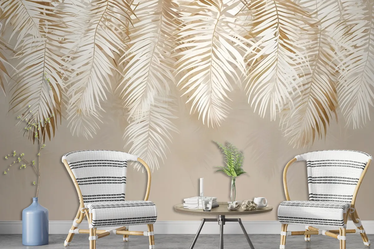 Neutral Tropical Palm Leaf Wallpaper Mural