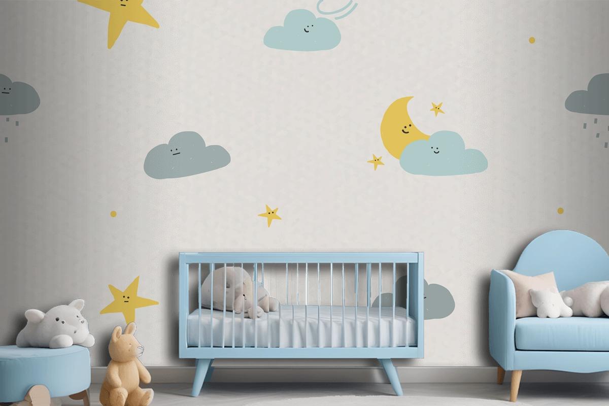 Night Sky Seamless Pattern Weather Doodle Background For Kids Wallpaper Mural