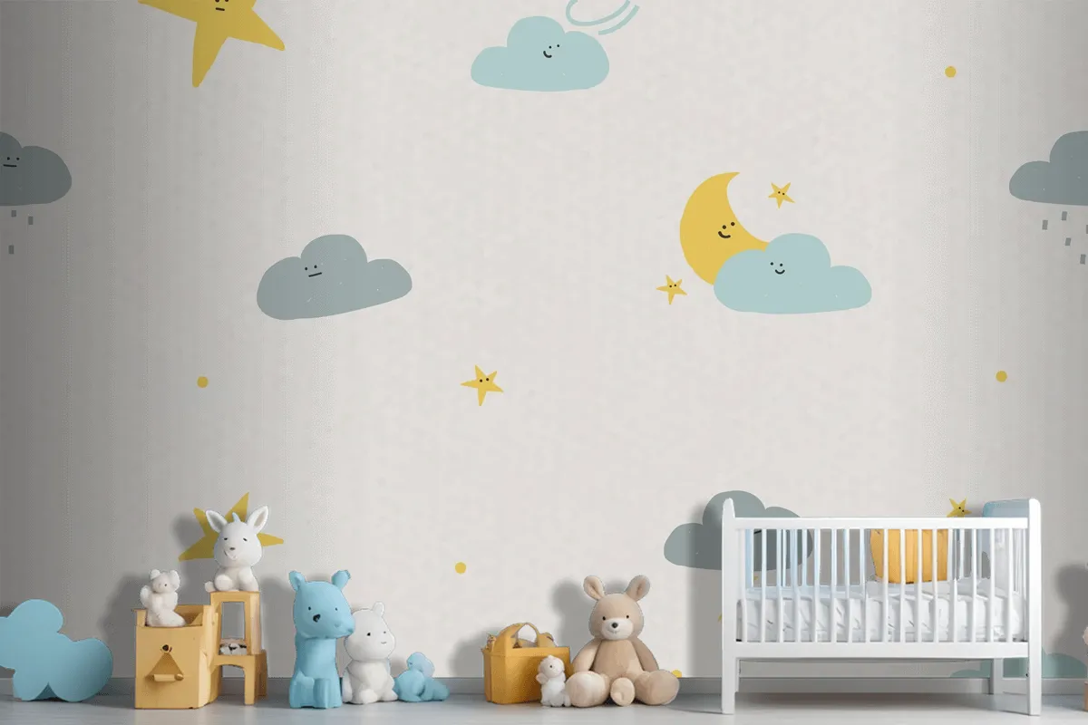 Night Sky Seamless Pattern Weather Doodle Background For Kids Wallpaper Mural