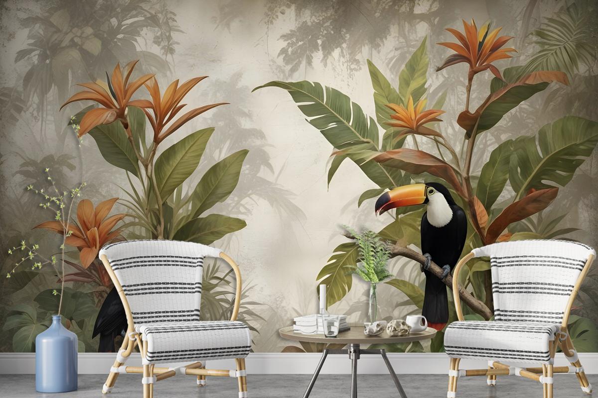 Nostalgic Toucan In The Tropical Forest Wallpaper Mural