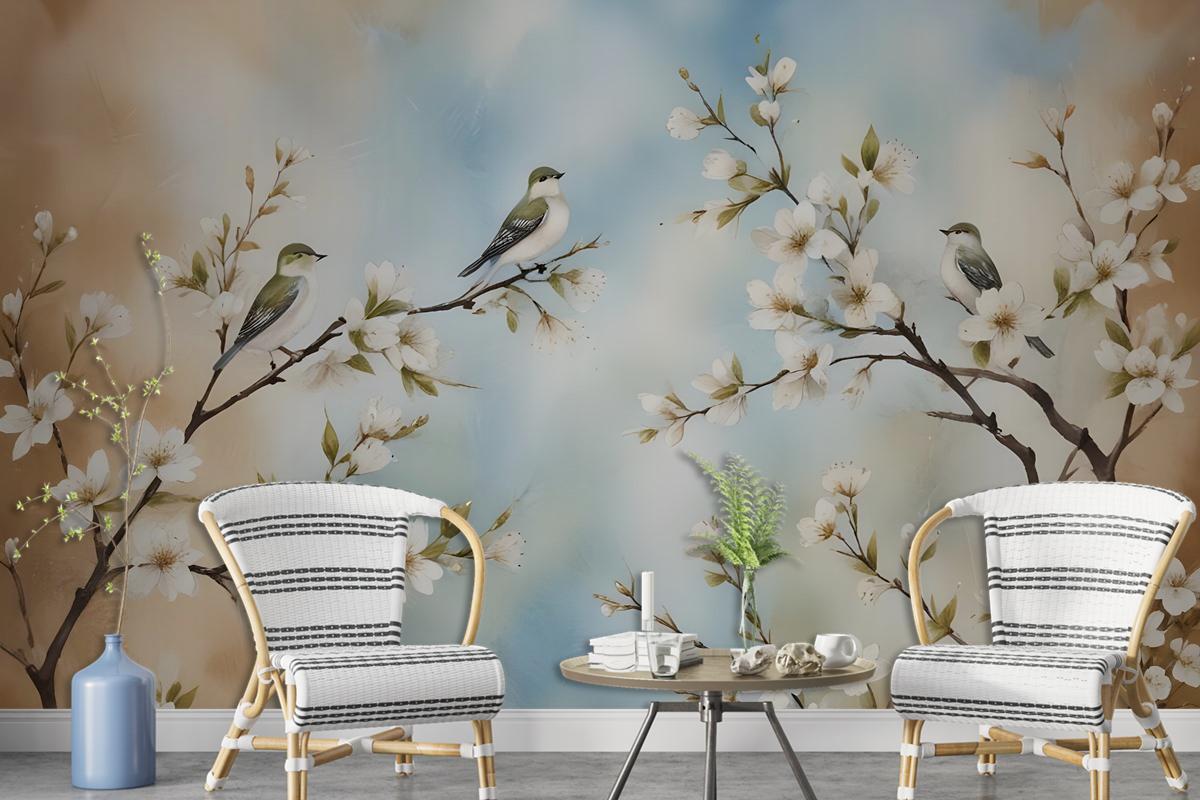 Nostalgic Watercolor Cherry Blossoms Wallpaper Mural