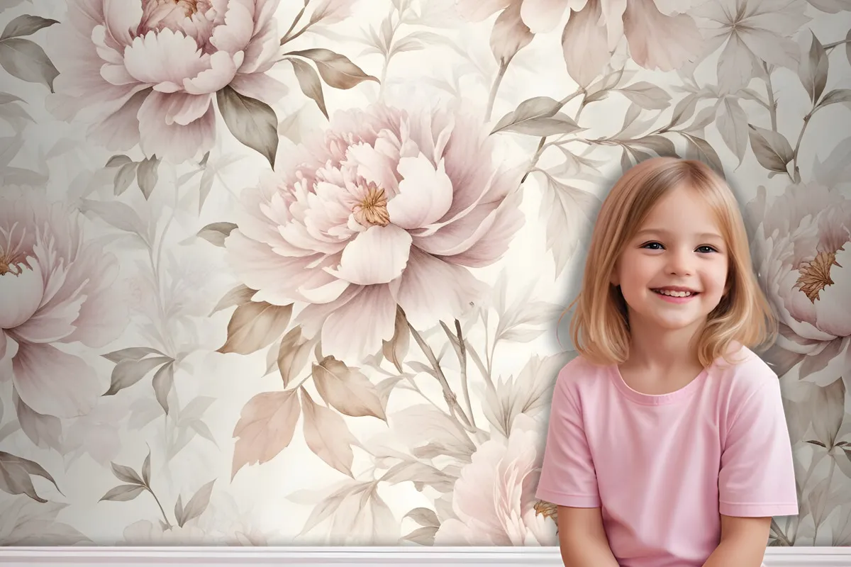 Nursery Pastel Peony Watercolor Floral For Girls Wallpaper Mural