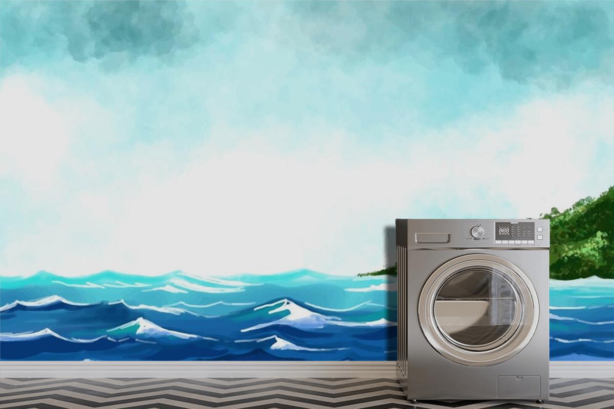 Ocean Underwater Blue Wave Laundry Room Wallpaper Mural