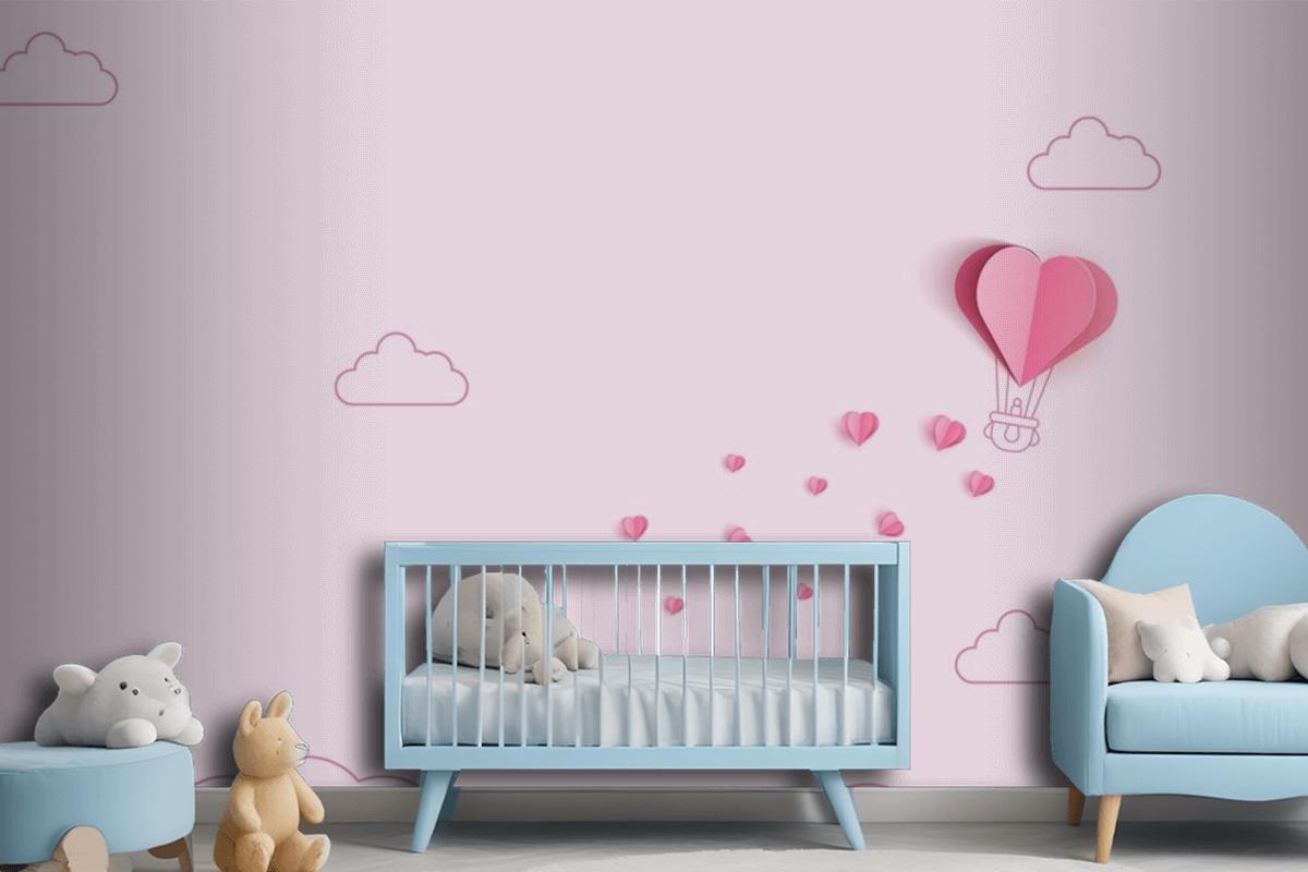 Origami Made Hot Air Balloon And Cloud Wallpaper Mural