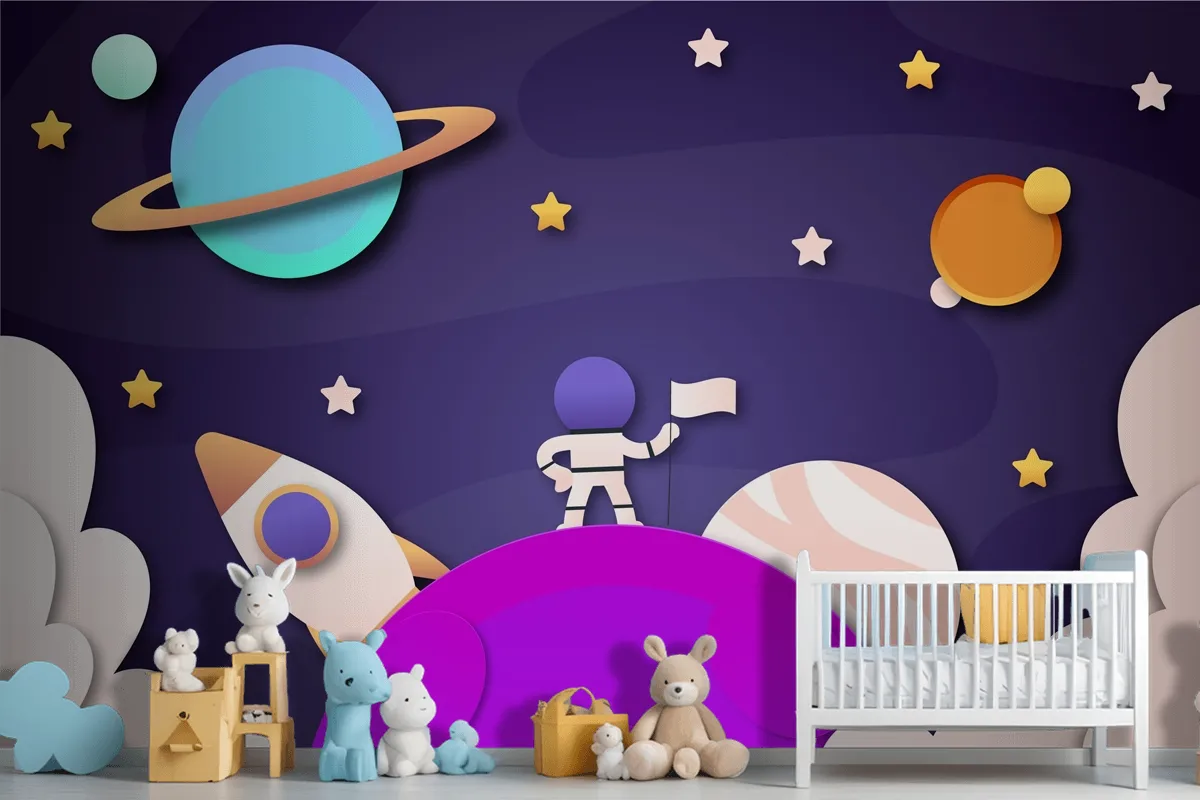 Paper Style Galaxy Boys Kids Wallpaper Mural