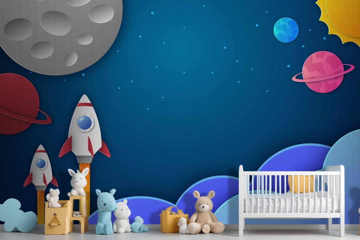 Paper Style Galaxy Kids Boy Wallpaper Mural