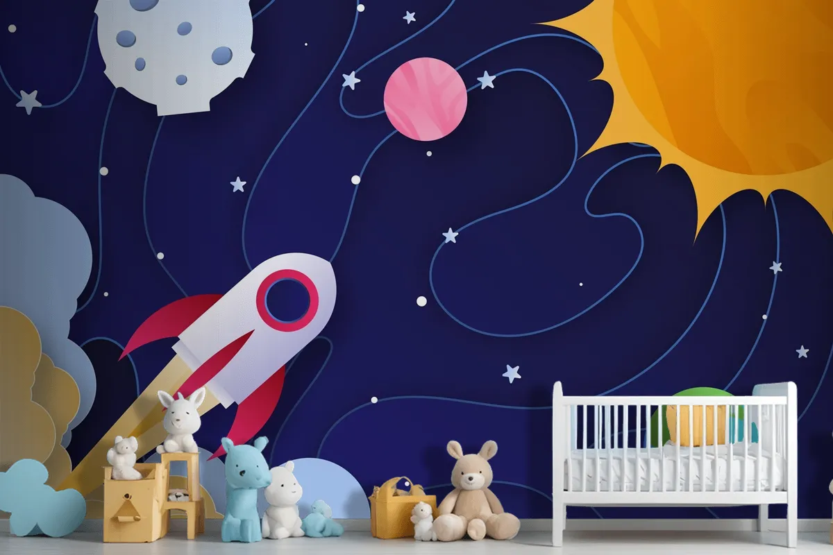 Paper Style Galaxy Kids Wallpaper Mural