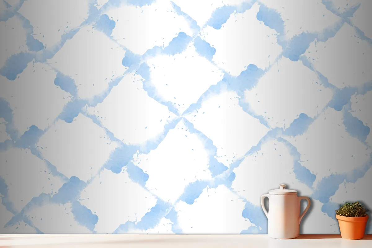 Pastel Blue Watercolor Kitchen Wallpaper Mural