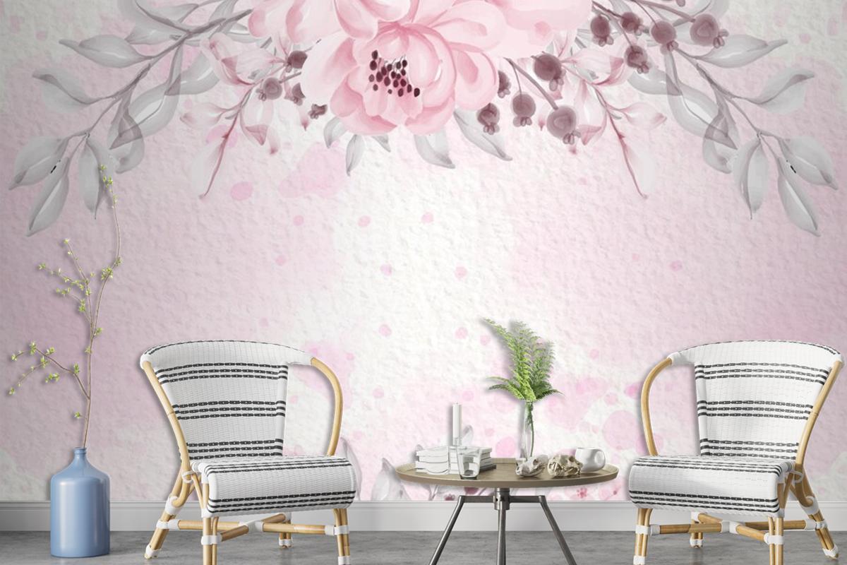 Pastel Pink Purple Card With Wild Flowers Wallpaper Mural