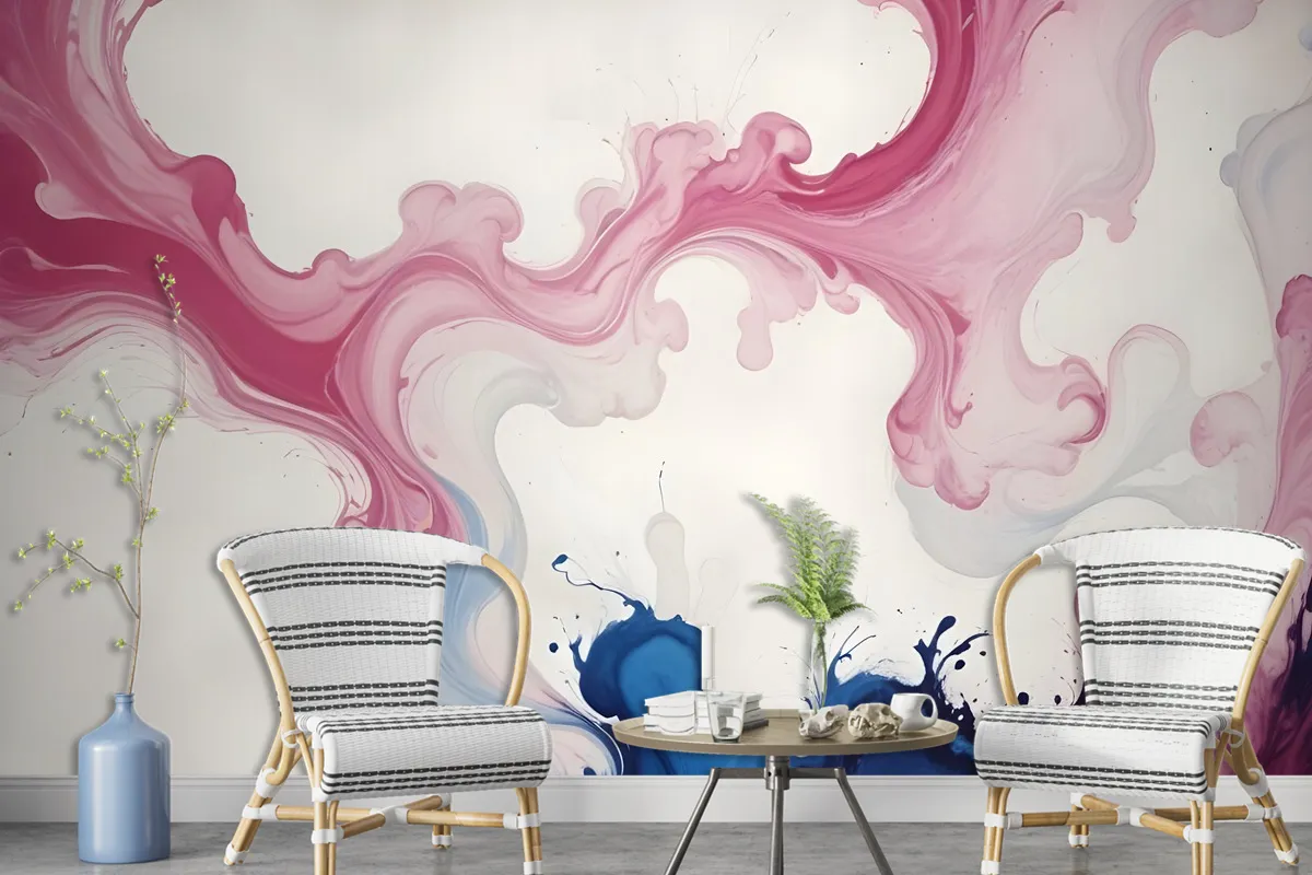 Pink Blue Marble Style Brush Wallpaper Mural