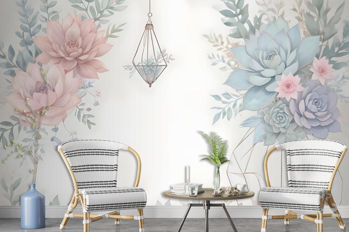 Pink Blue Soft Floral Wallpaper Mural