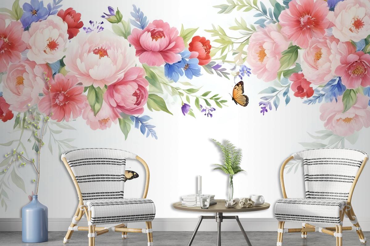 Pink Boho Vine Florals Wallpaper Mural