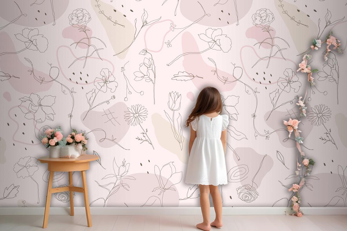 Pink Flower Pattern Wallpaper Mural