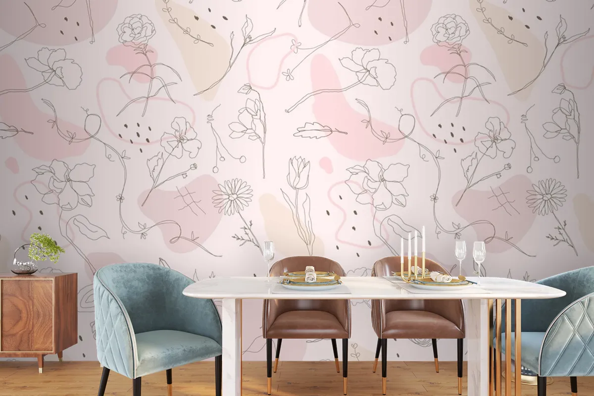 Pink Flower Pattern Wallpaper Hand Drawn Style Wallpaper Mural