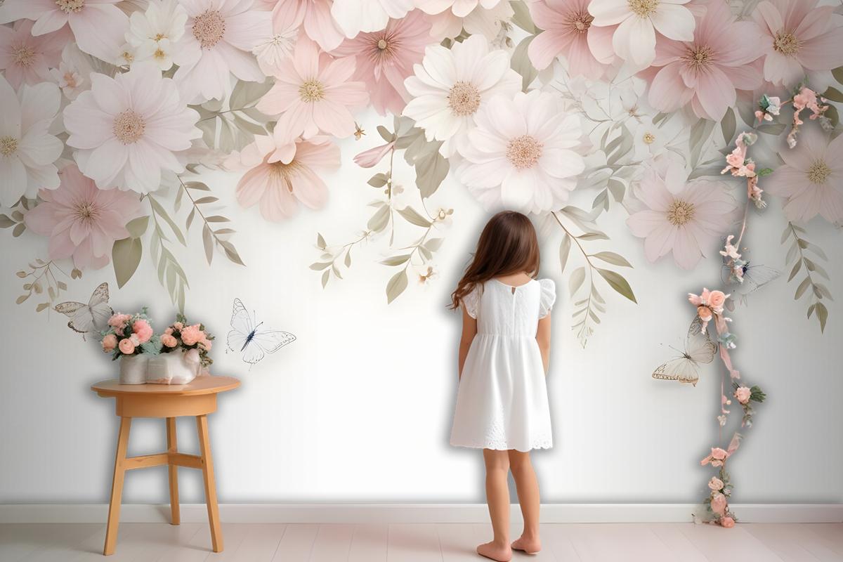 Pink Hydrangea Floral Art Wallpaper Mural