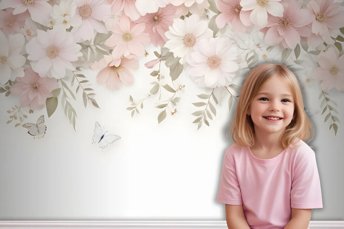 Pink Hydrangea Floral Art Wallpaper Mural