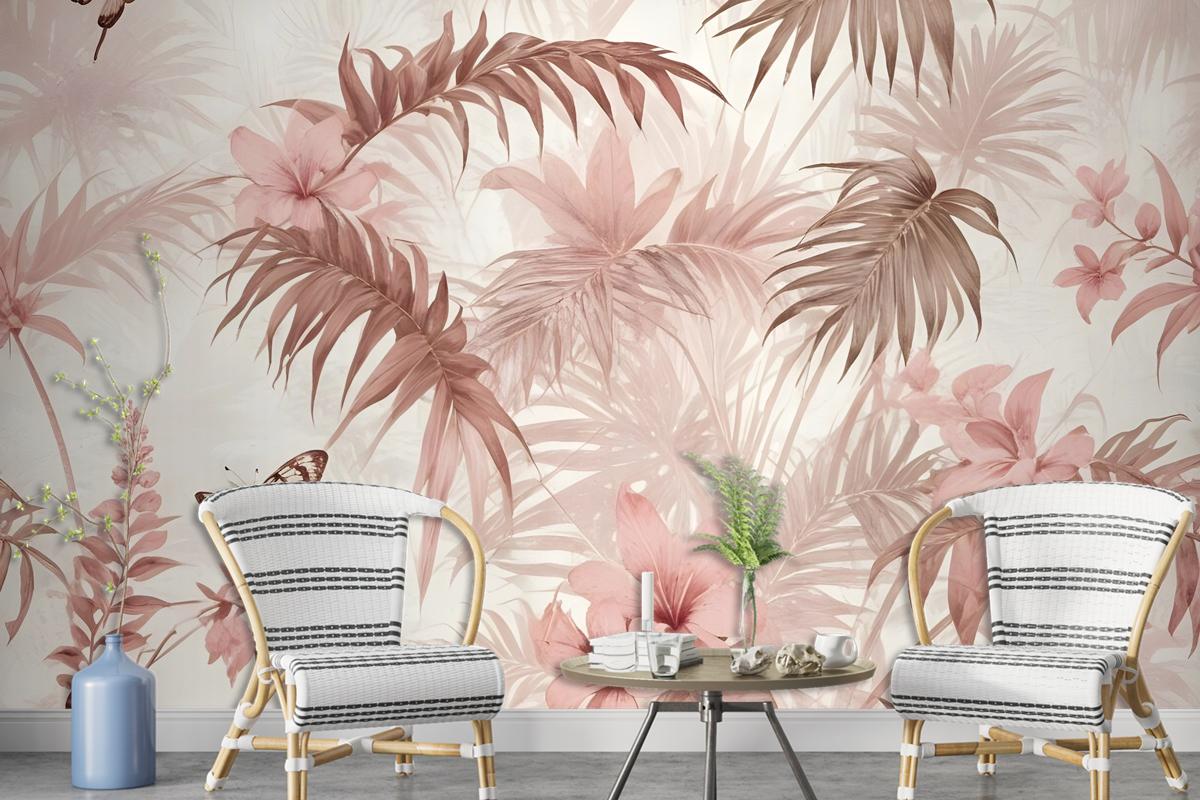 Pink Leaf And Blossom Wallpaper Mural