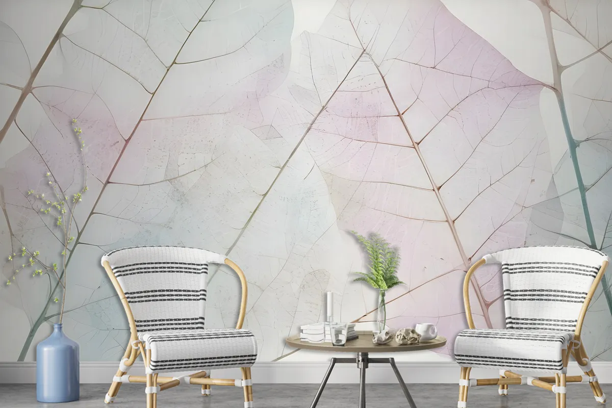 Pink Leaf Veins Wallpaper Mural