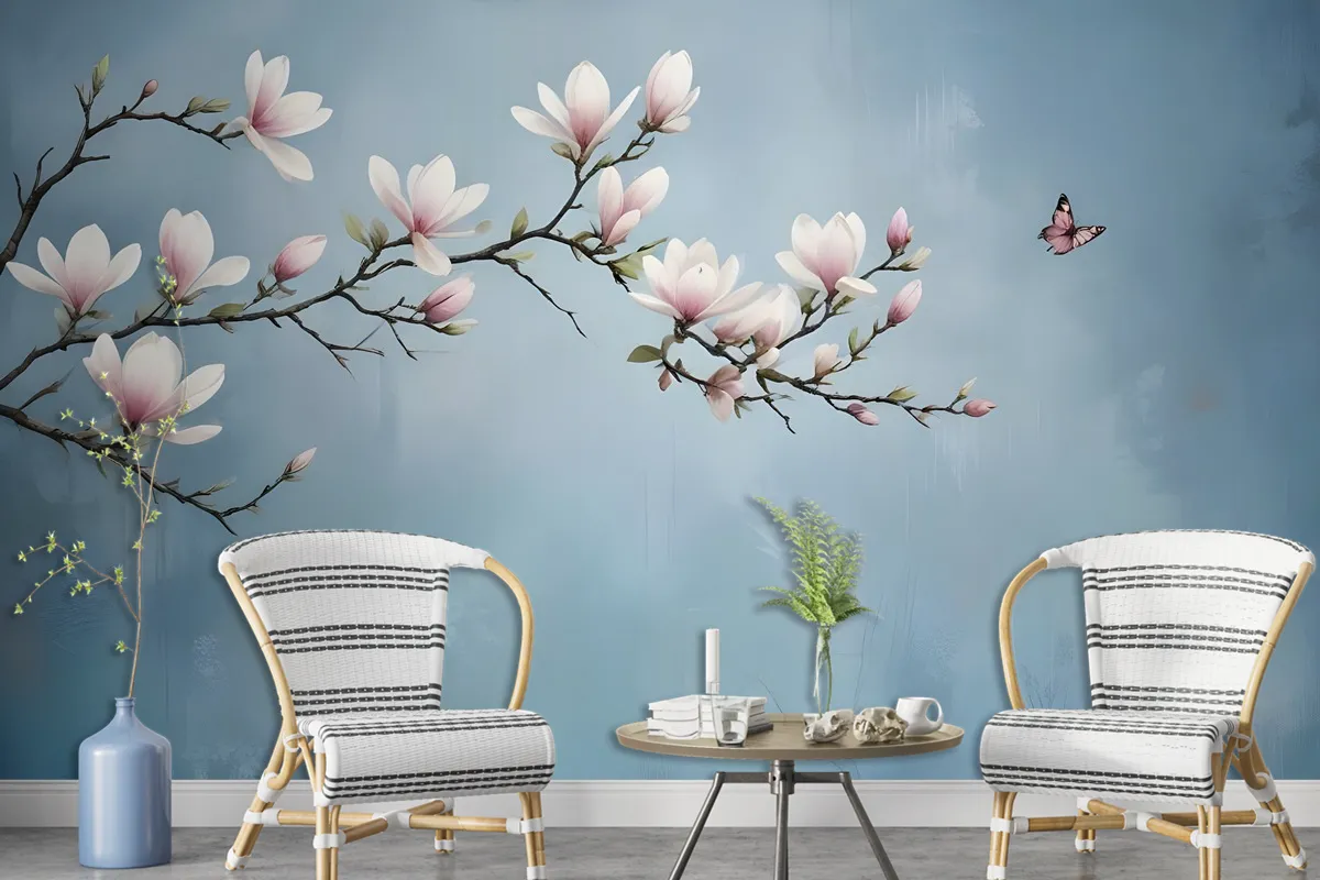 Pink Magnolia Floral Art Wallpaper Mural