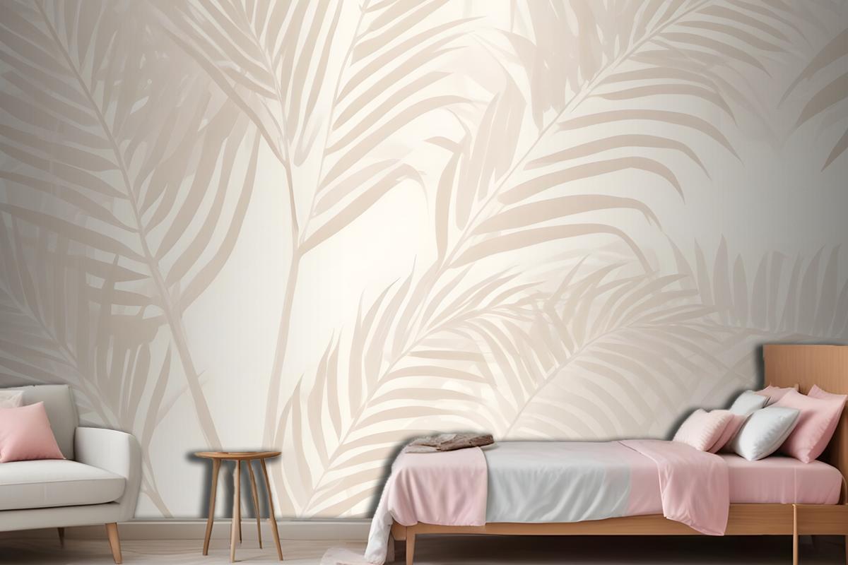 Pink Palm Leaf Inky Tropical Wallpaper Mural