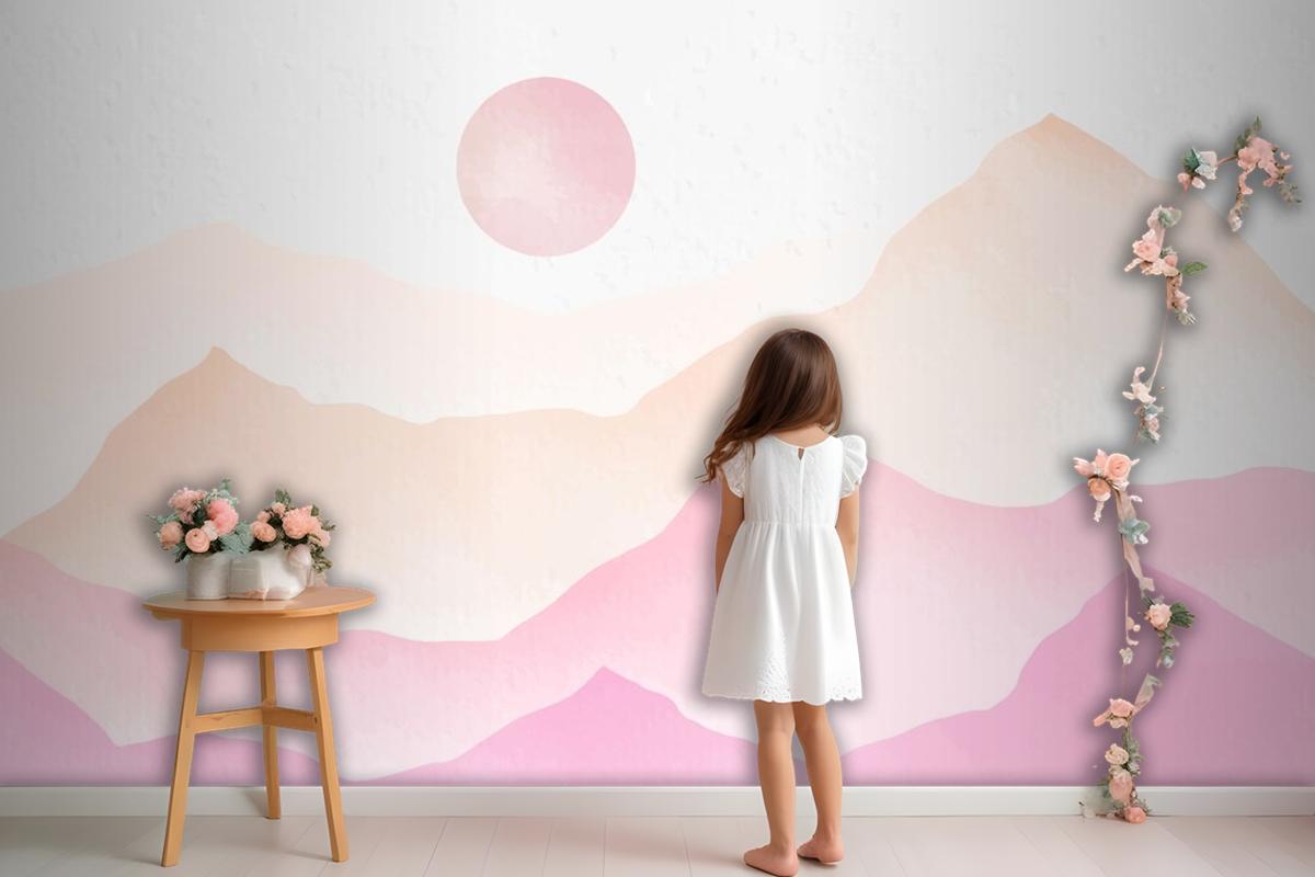 Pink Watercolor Mountains Background Wallpaper Mural