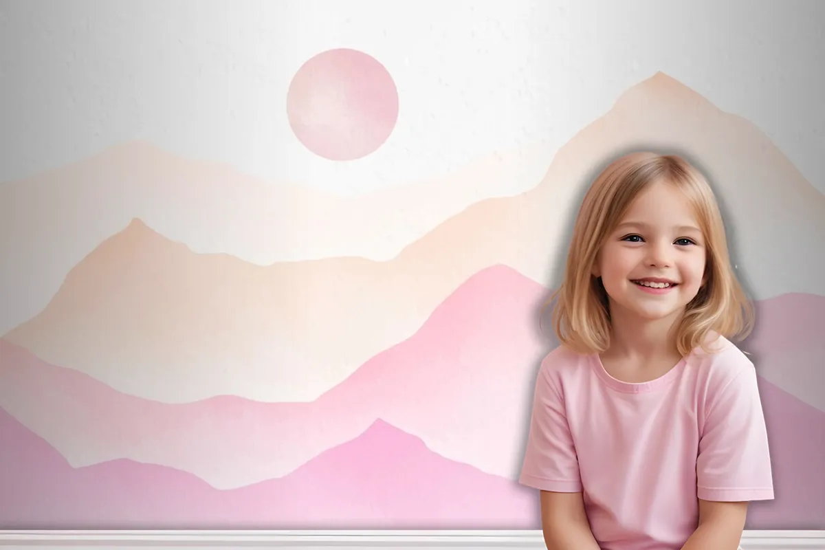 Pink Watercolor Mountains Background Wallpaper Mural