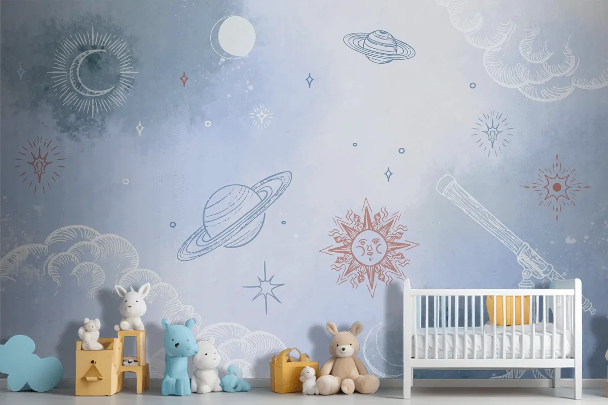 Powder Pastel With Hand Drawn Elements Wallpaper Mural