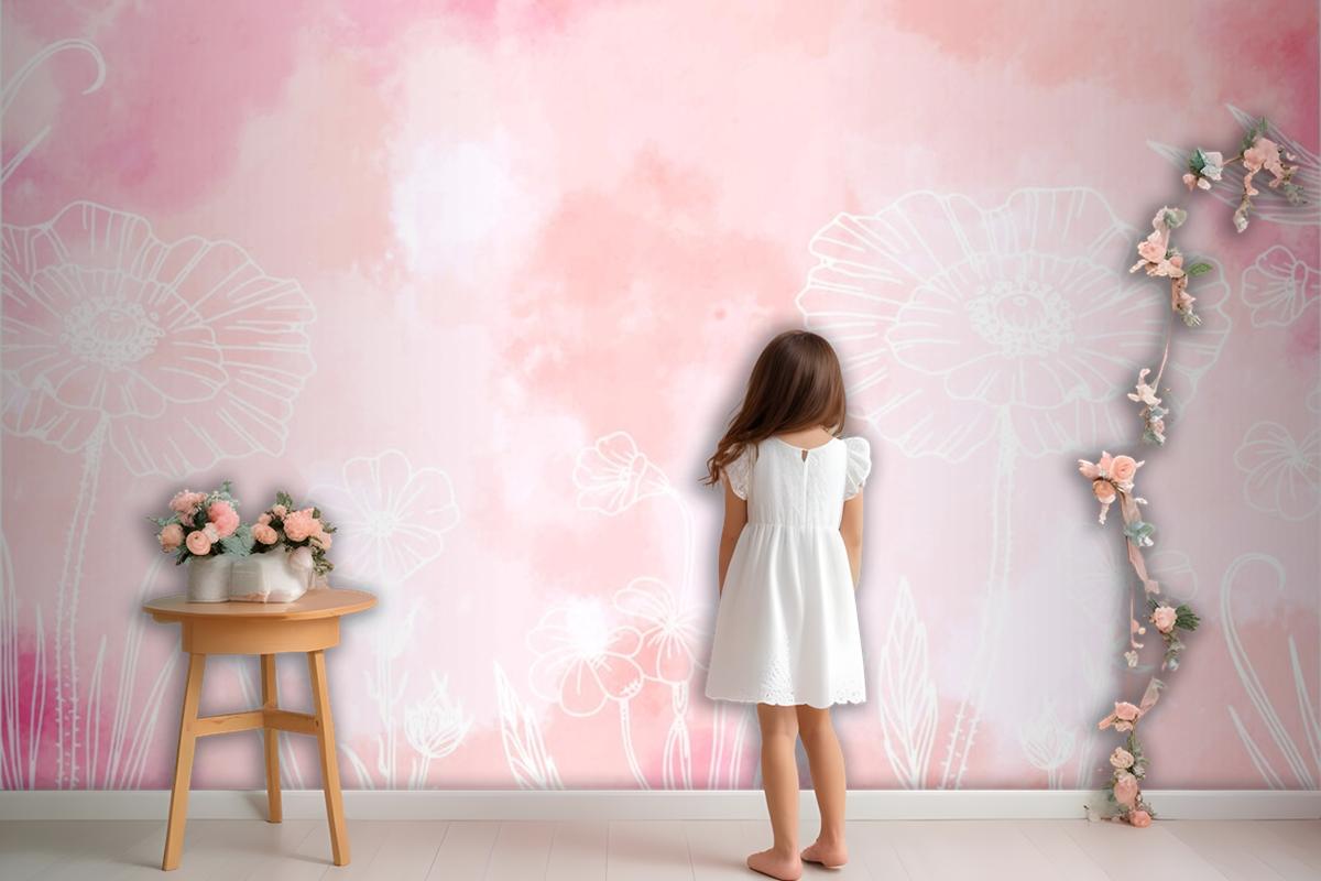 Powder Pastel With Hand Drawn Elements Wallpaper Mural