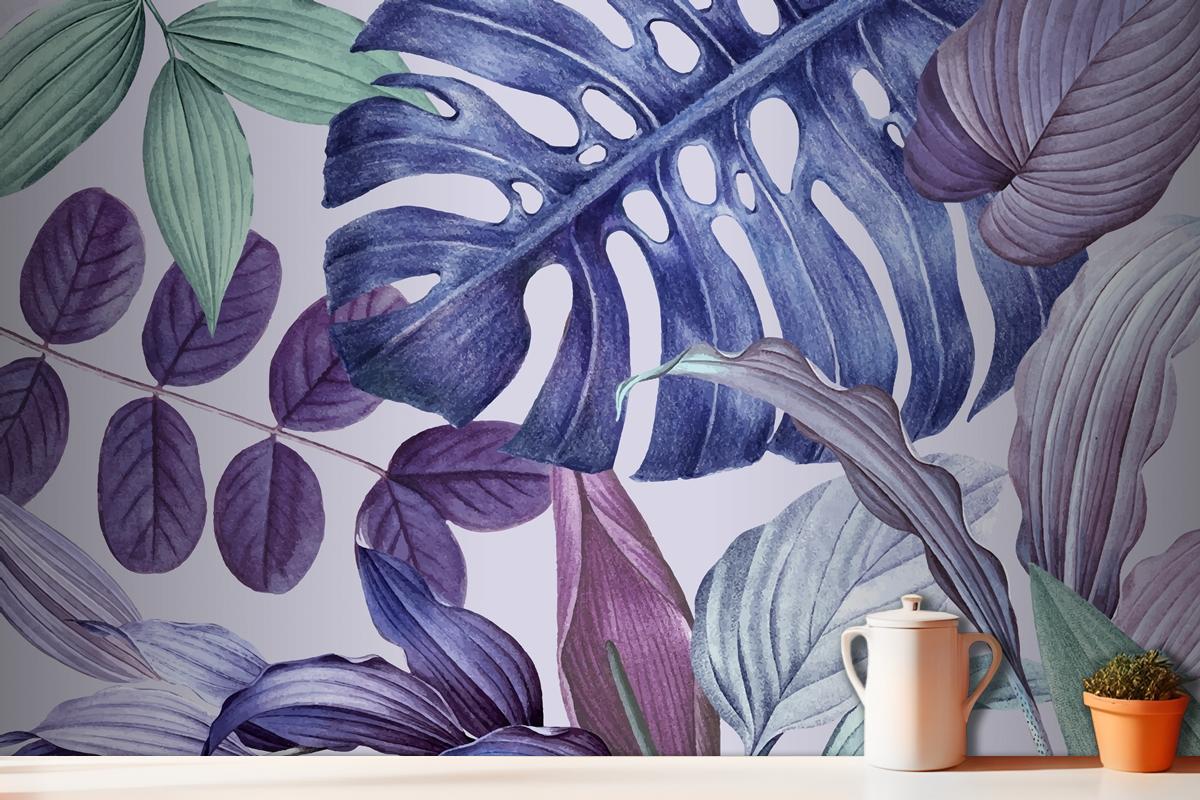 Purple Leafy Frame Design Wallpaper Mural