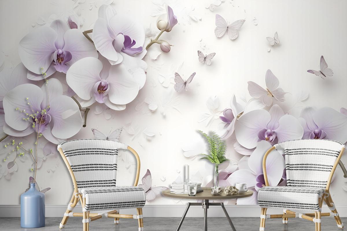 Purple Orchid Floral Wallpaper Mural