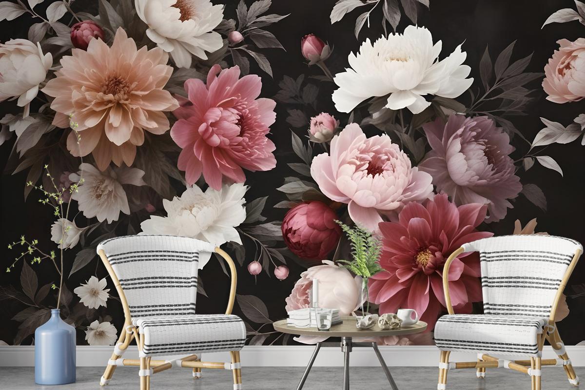 Realistic Dark Floral Wallpaper Mural