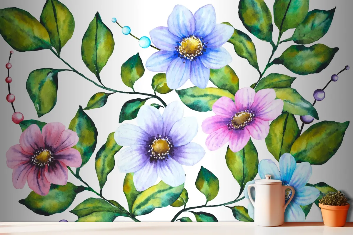 Realistic Handpainted Floral Wallpaper Mural