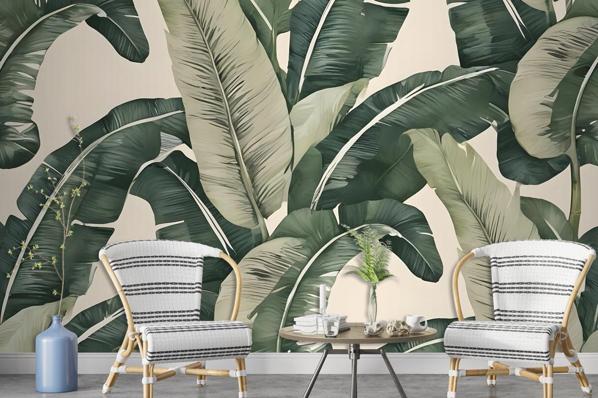 Retro Banana Leaves Pattern Wallpaper Mural