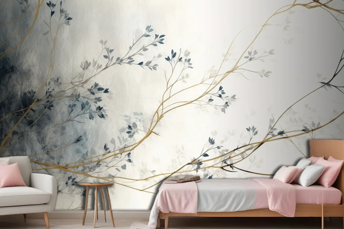 Retro Nostalgic Golden Brushstrokes Wallpaper Mural