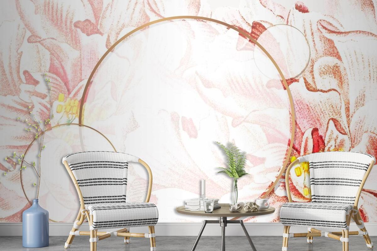 Round Floral Peony Frame Wallpaper Mural