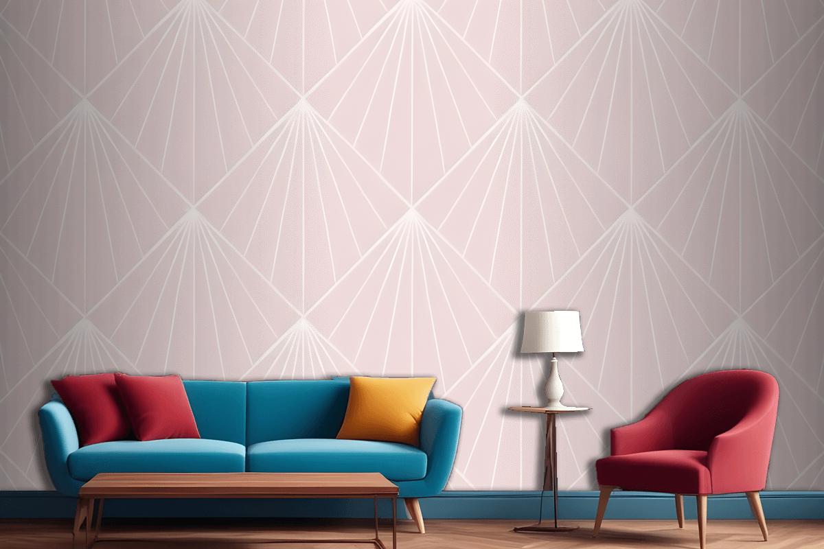 Seamless Geometric Pattern With White Radiating Lines On A Light Pink Wallpaper Mural