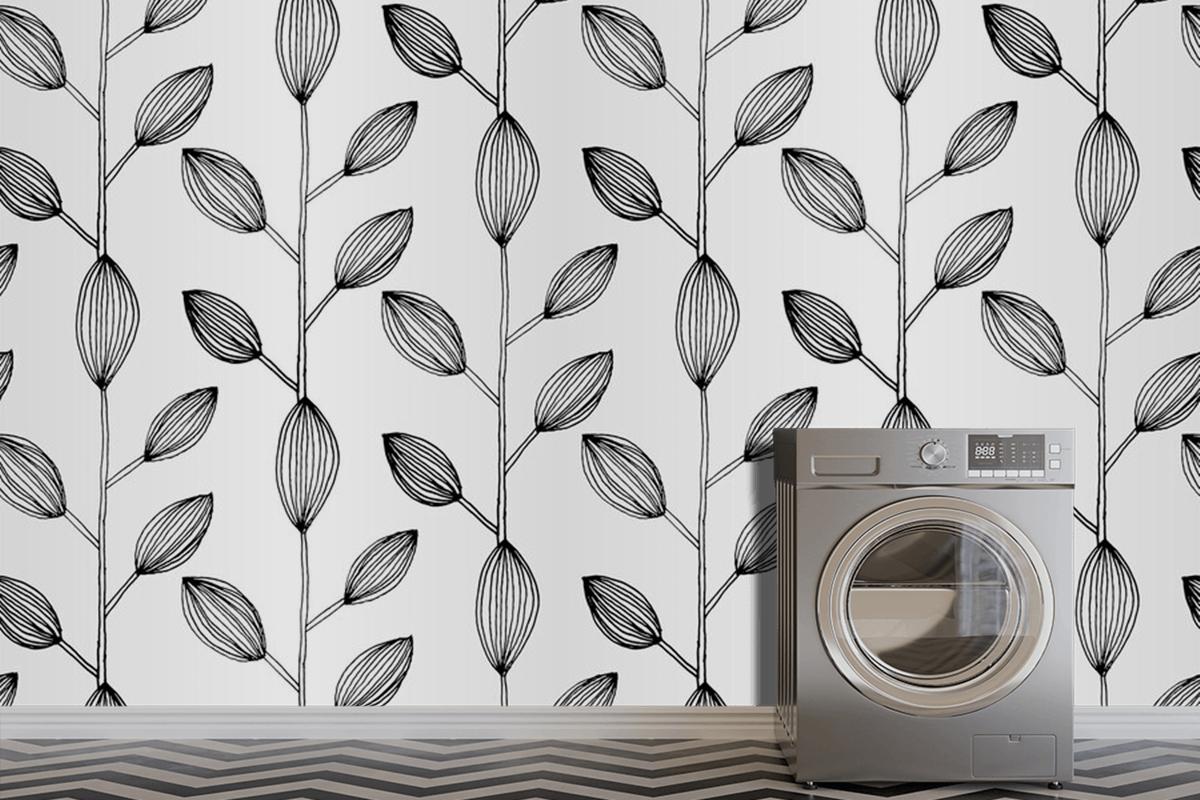 Seamless Monochrome Leaves Pattern Design Wallpaper Mural