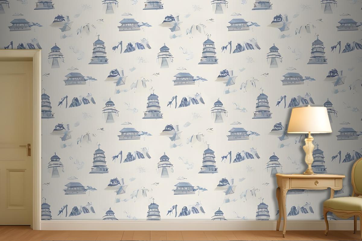 Seamless Pattern Featuring Various Icons In Shades Wallpaper Mural