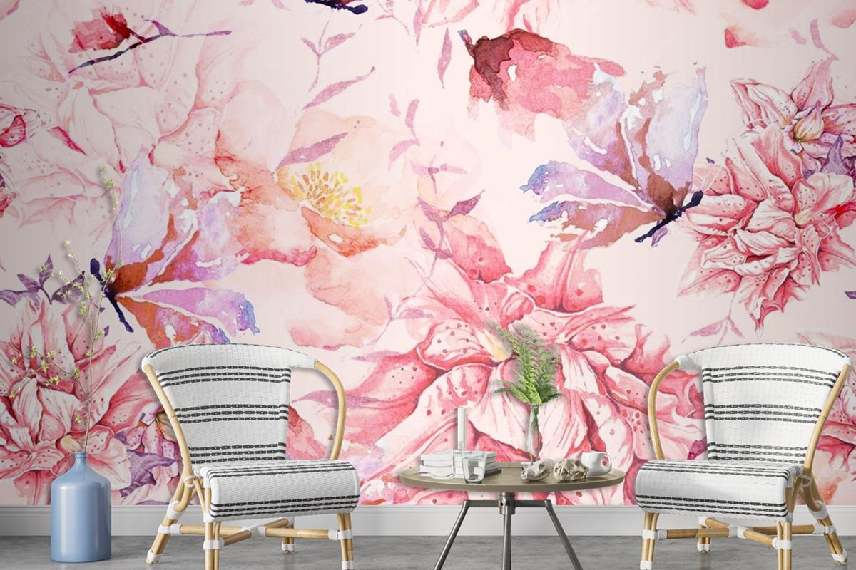 Seamless Pattern Of Lillies And Blooming Flower Wallpaper Mural