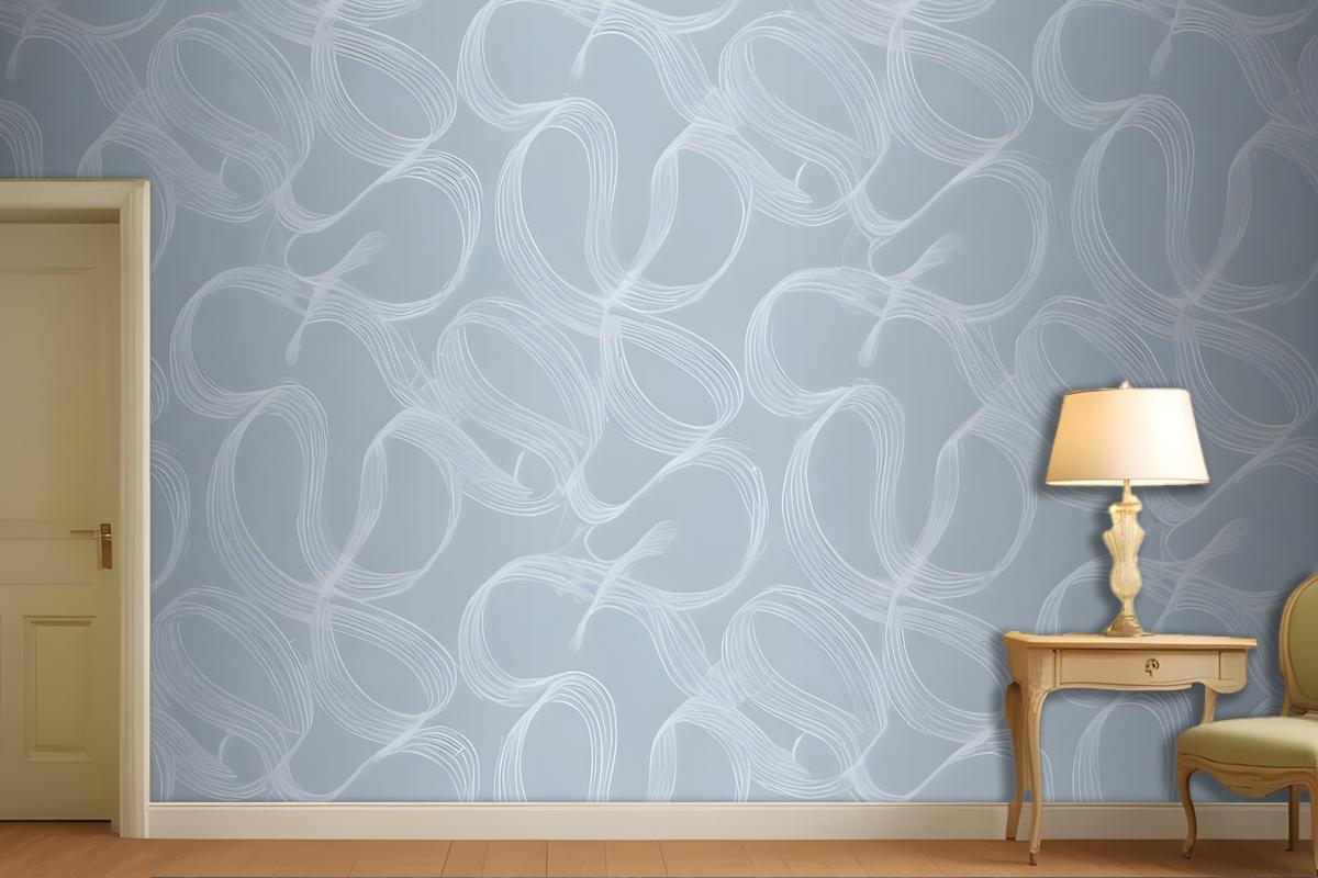 Seamless Pattern Of Abstract White Shapes On A Light Blue Wallpaper Mural