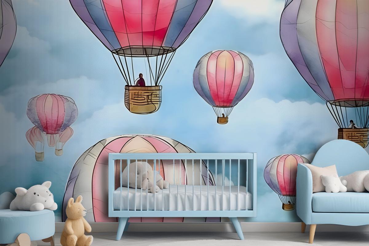 Seamless Pattern With Colorful Hot Air Balloons In The Sky Wallpaper Mural