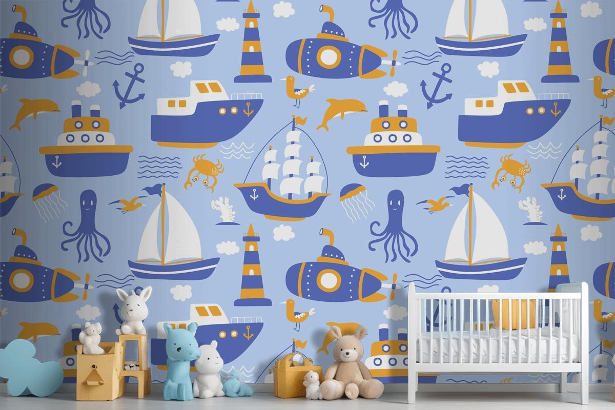 Seamless Pattern With Ships Wallpaper Mural