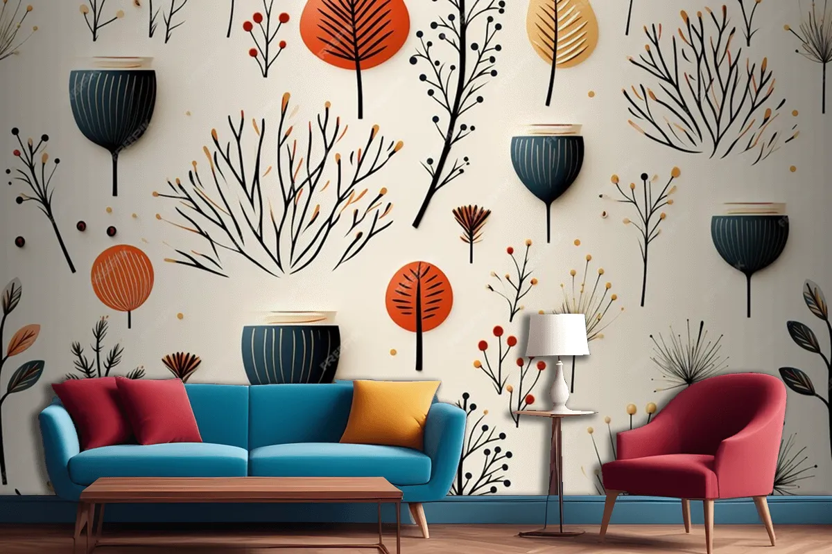 Seamless Watercolor Autumn Christmas Pattern Living Room Wallpaper Mural