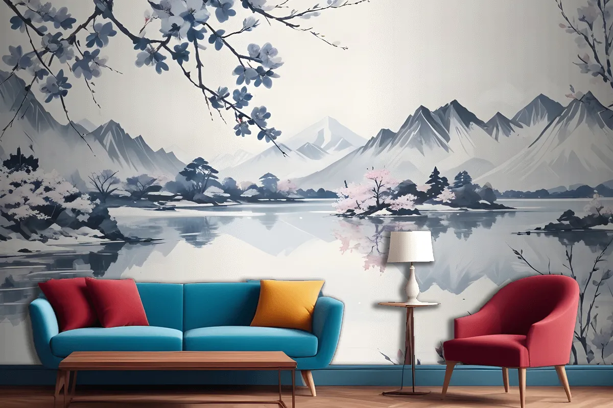 Serene Landscape With Snowcapped Mountains Reflected In A Calm Lake Wallpaper Mural