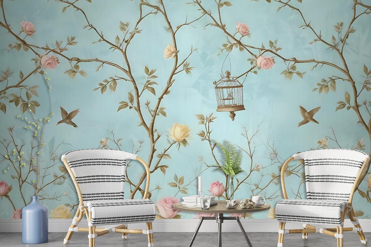 Small Flowers And Birds For Photoural Wallpaper Mural