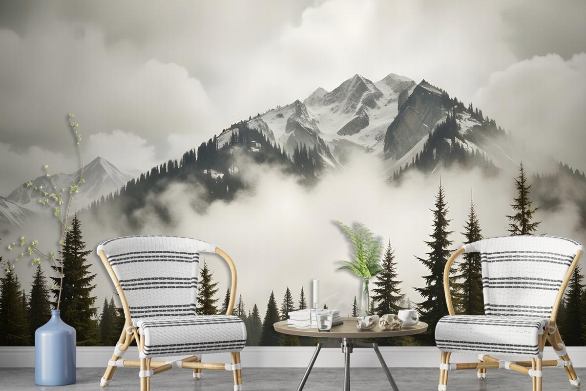 Snowy Mountain Landscape Wallpaper Mural