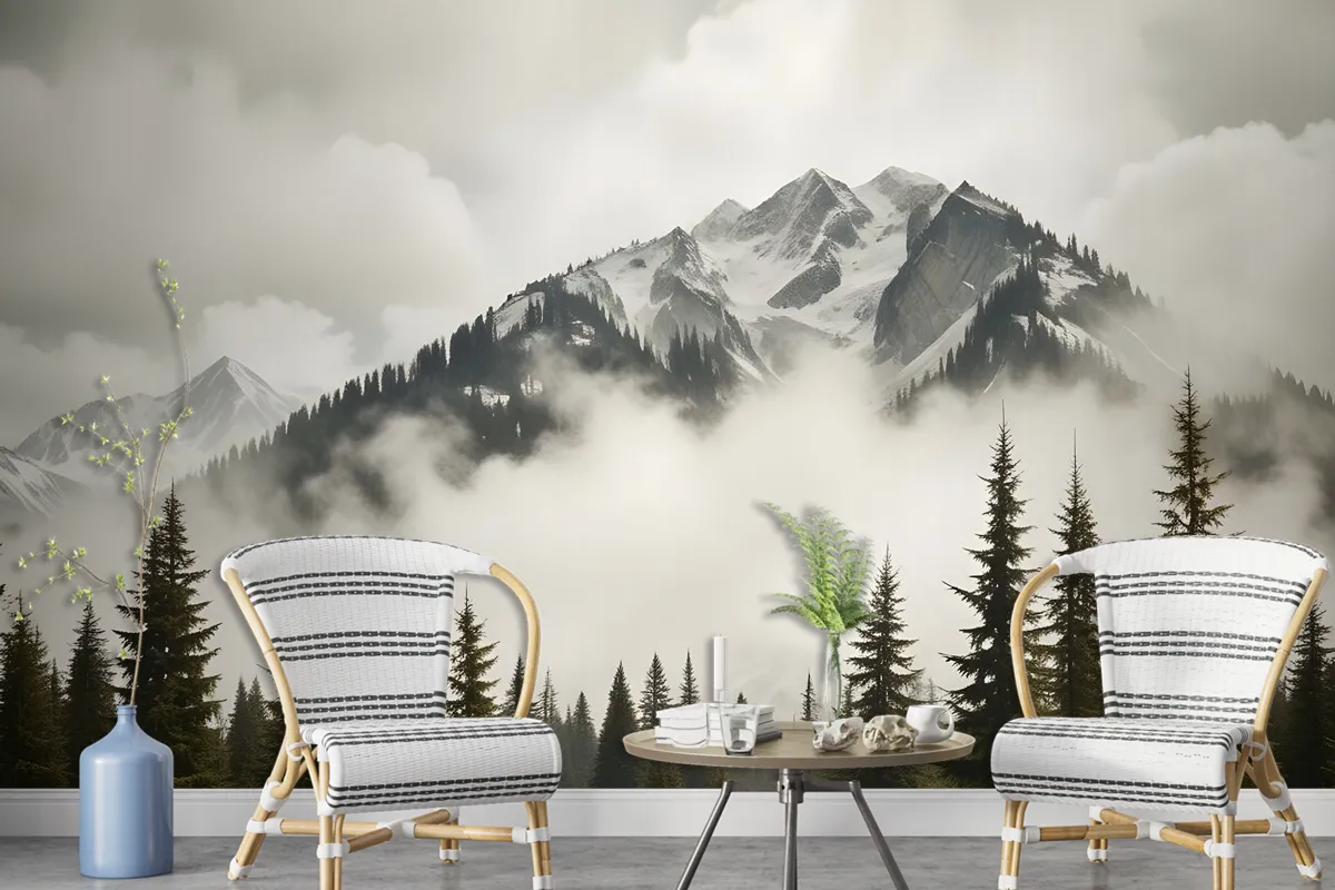 Snowy Mountain Landscape Wallpaper Mural