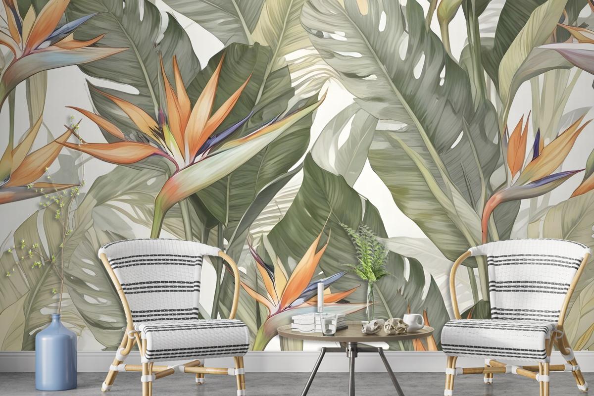 Soft Banana Leaf Pattern Wallpaper Mural