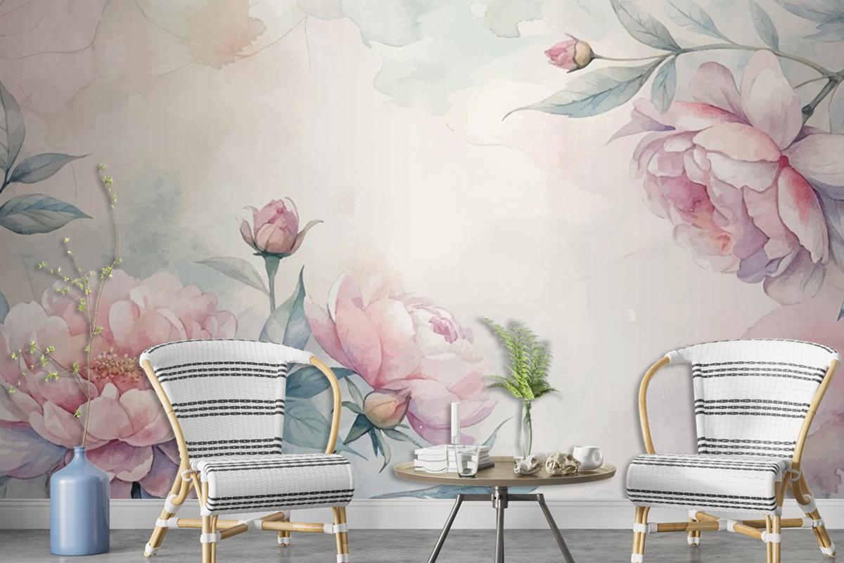 Soft Pastel Floral Watercolor Background Wallpaper Mural